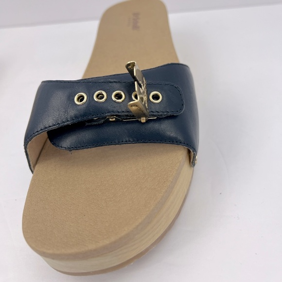 Dr Scholl’s SHOES, NAVY BLUE LEATHER TOP, ADJUSTABLE TOP STRAP, WOODEN SOLE, 9M - Picture 11 of 16